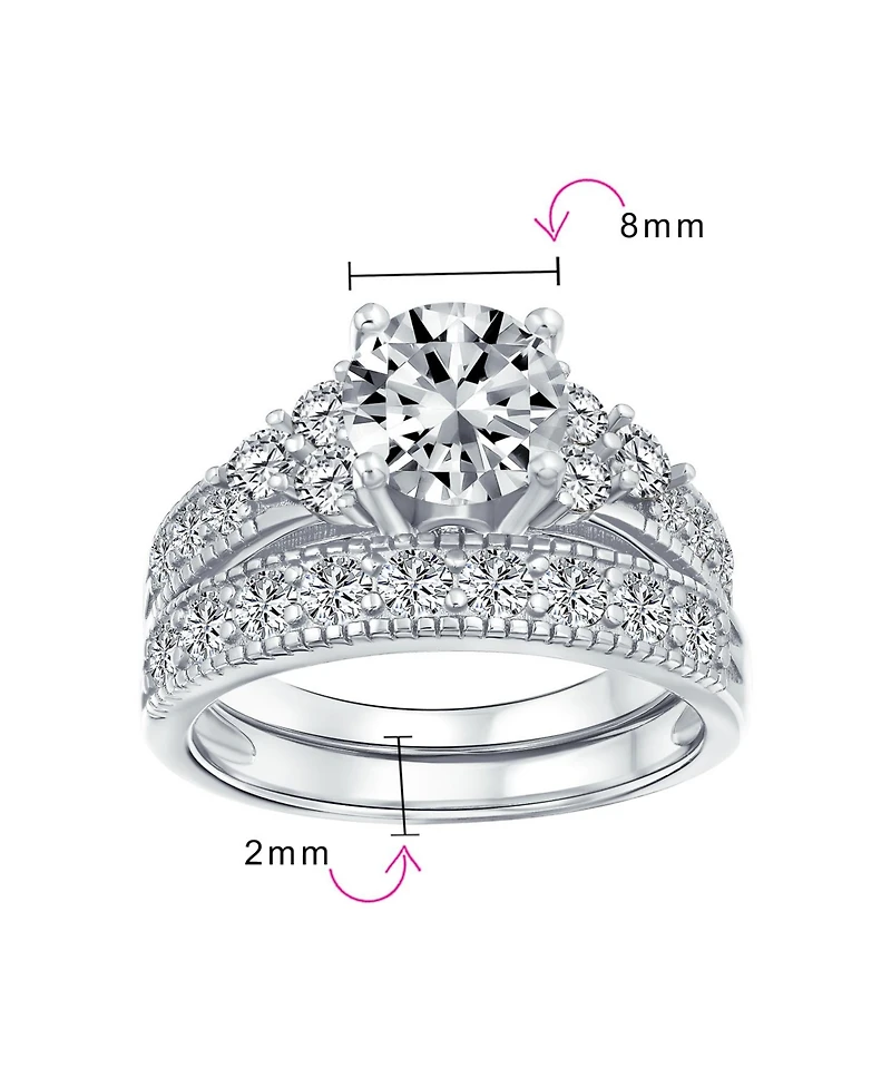 Bling Jewelry 3CT Solitaire Cubic Zirconia Sterling Silver Cz promise ring Pave Band Set
