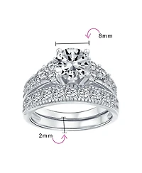 Bling Jewelry 3CT Solitaire Cubic Zirconia Sterling Silver Cz promise ring Pave Band Set