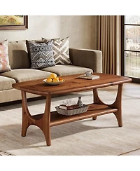 Tribesigns Solid Wood Coffee Table, 47.24” Mid-Century Modern Rectangle Living Room Table, 2-Tier Center Table for Living Room