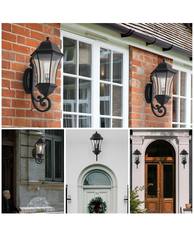 Flynama 27"(H) 1-Pack Outdoor Wall Lantern with Dusk to Dawn Sensor, Black Weatherrproof Exterior Light Fixture with Clear Bubble Glass