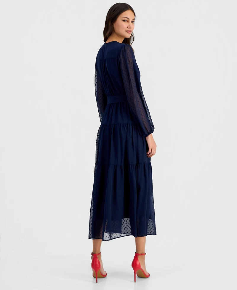 Robbie Bee Women's Swiss Dot Blouson-Sleeve Maxi Dress