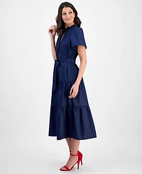 Robbie Bee Women's Puff-Sleeve Tiered Midi Dress