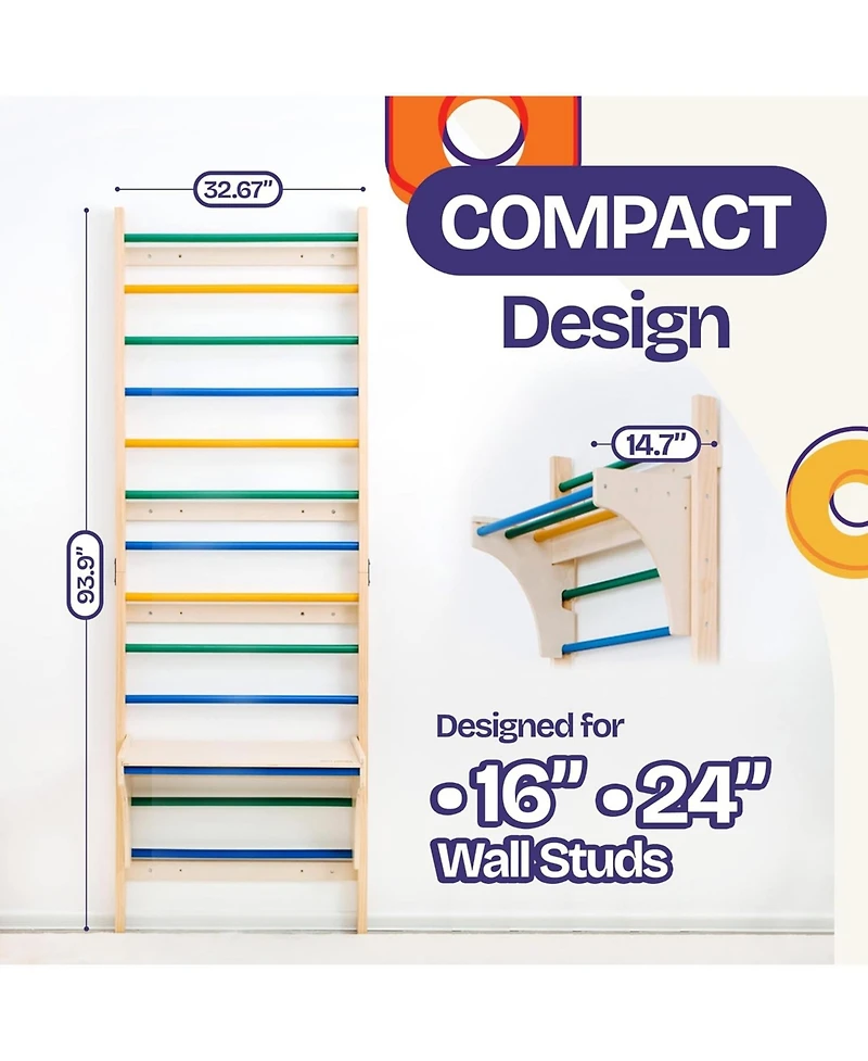 ComfyBumpy Gymnastic Ladder Convertible Montessori Wall Gym & Play Table. Climbing Set for Active & Focused Play. (Set of 1)