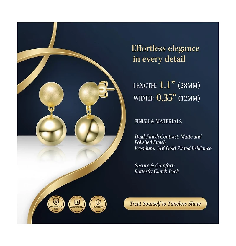 Rachel Glauber Elegant 14K Gold Plated Ball Drop Stud Earrings