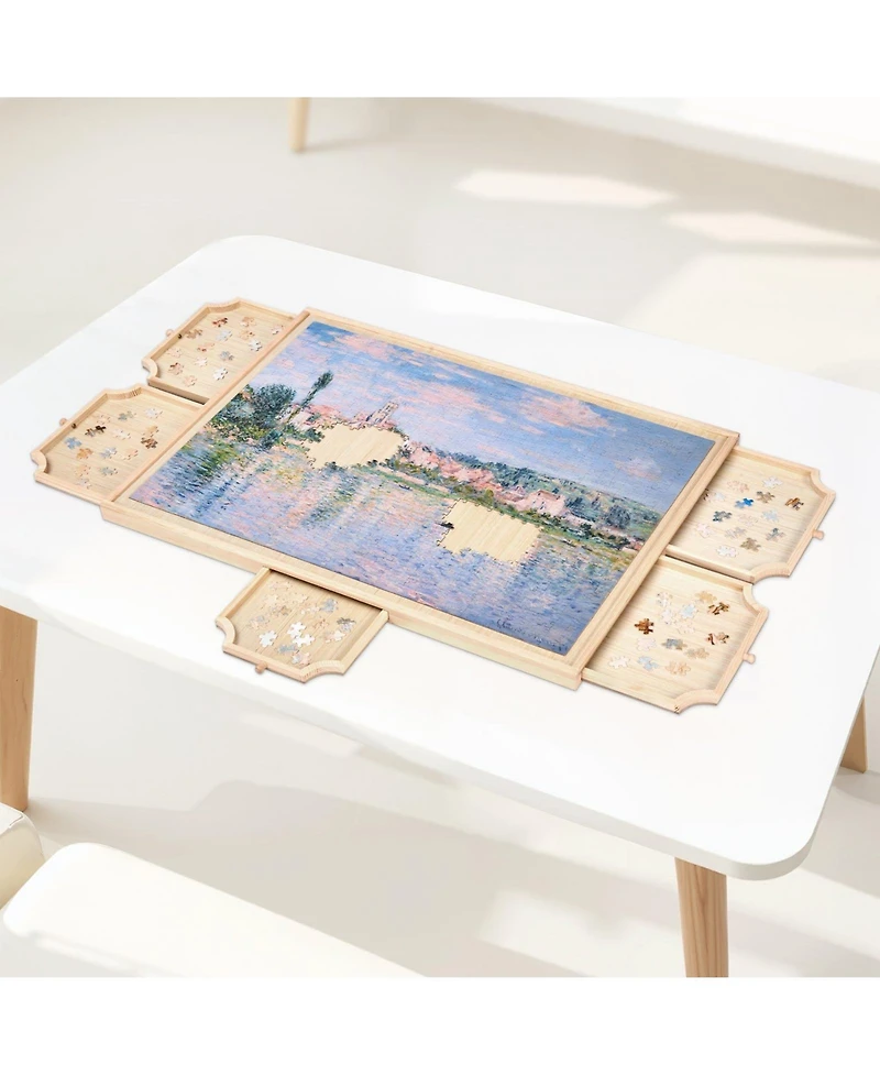 Sugift 1000-Piece Rotating Puzzle Board 29"x21" with Drawers and Cover