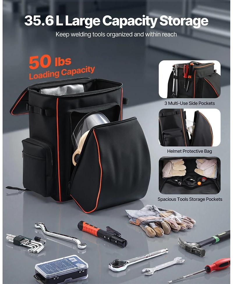 Mecale Welding Backpack, 35.6L Welder Tool Backpack with Helmet Catch Bag, 600D Polyester Gear Pack, Multi-Purpose Storage Bag