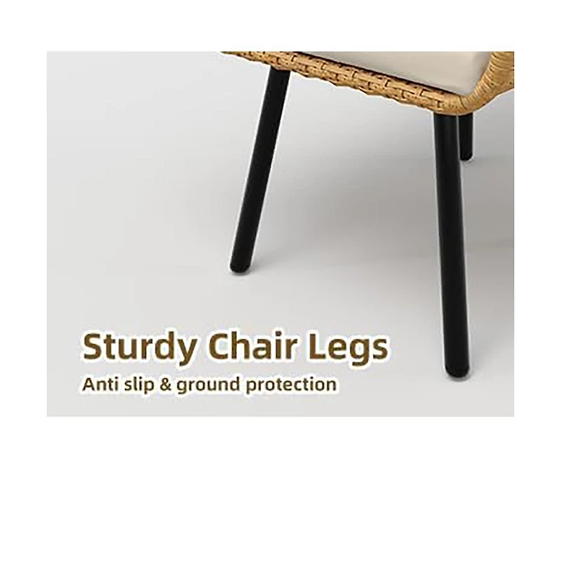 gaomon 3 Piece Outdoor Wicker Patio Bistro Set, Rattan Conversation Set with Glass Top Coffee Table