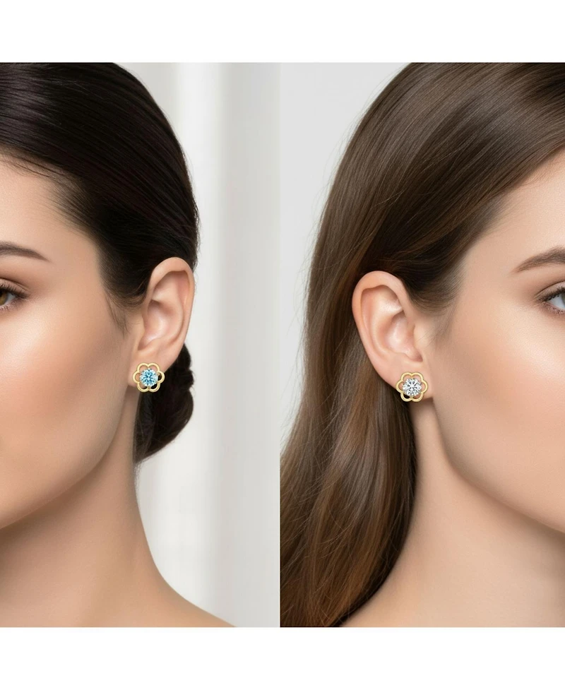 Bling Jewelry Set of 2 Tiny Blue & Clear Cz Open Flower Stud Helix Lobe Cartilage 1 Piece Earring 14K Gold 4MM Screwback Post