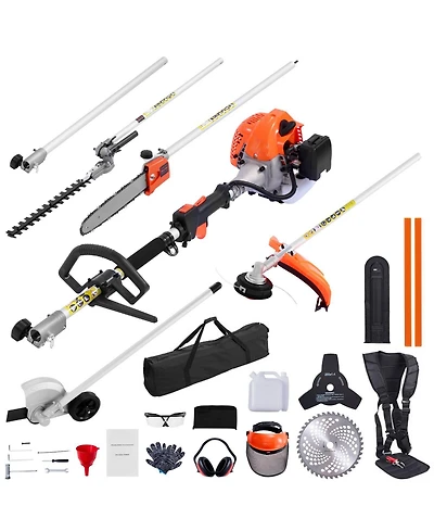 Mecale 26CC 6-in-1 2-Cycle Gas Trimmer Tool Set, Hedge & String Trimmer, Brush Cutter, Edger, Pole Saw, Extension Pole, Gear Set