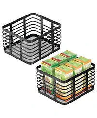 mDesign Metal Pantry Basket with Handles - Set of 2 - Matte Black