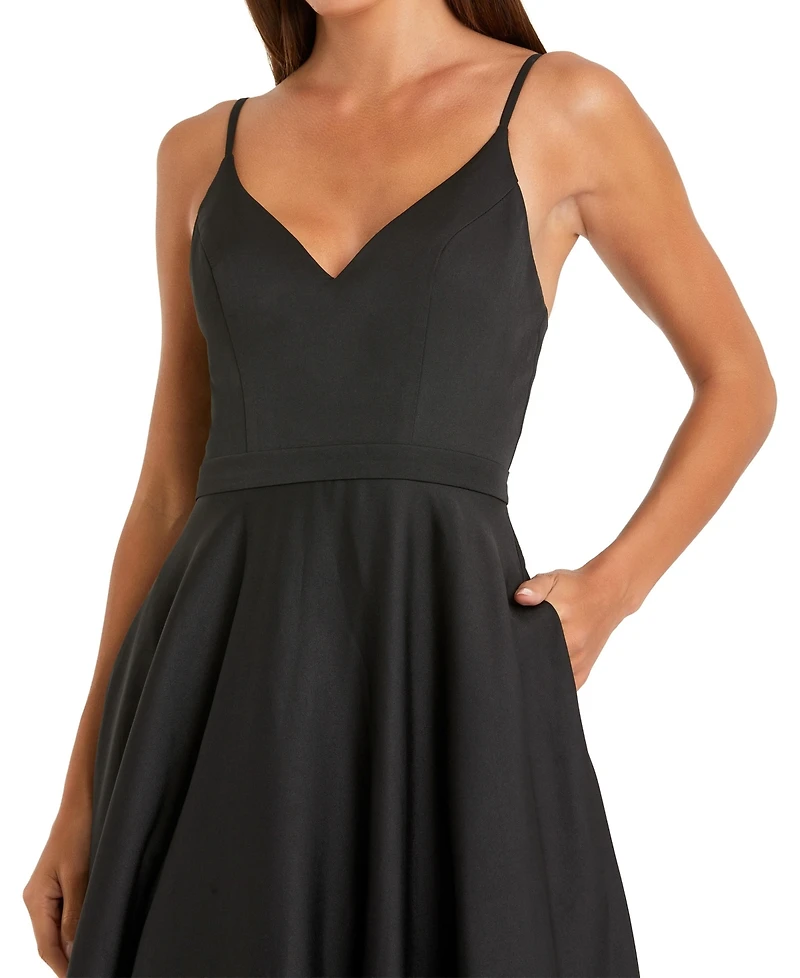 Mac Duggal Petite V-Neck Ball Gown with Belted A-Line Skirt