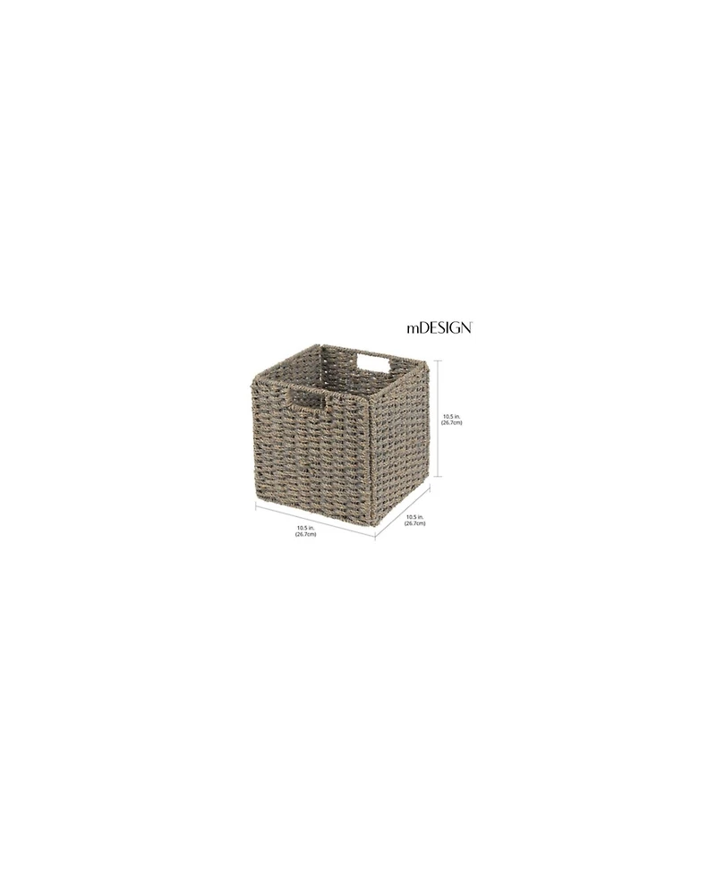 mDesign Seagrass Woven Cube Bin Basket Organizer, Handles, 4 Pack - Gray Wash