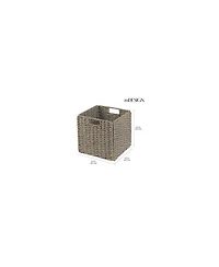 mDesign Seagrass Woven Cube Bin Basket Organizer, Handles, 4 Pack - Gray Wash