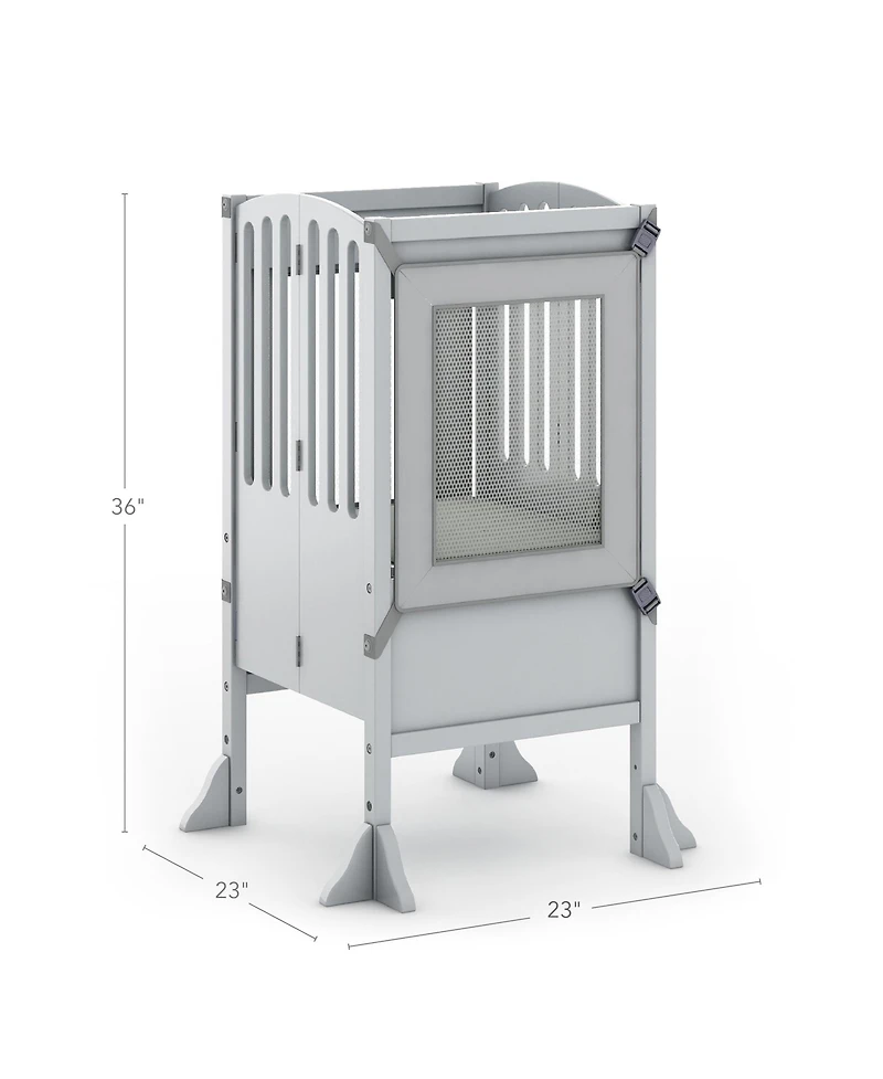 Guidecraft Contemporary Kitchen Helper Step Stool - Walnut: Kids' Adjustable, Foldable Wooden Learning Toddler Tower with Non-Slip Mat