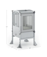 Guidecraft Contemporary Kitchen Helper Step Stool - Walnut: Kids' Adjustable, Foldable Wooden Learning Toddler Tower with Non-Slip Mat