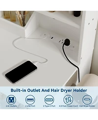 gaomon Makeup Vanity with Mirror and Lights, Vanity Desk with Charging Station, Drawers, Open Shelves Cabinet, and Chair Bedroom Dressing Table Set