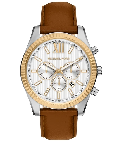 Michael Kors Men's Lexington Chronograph Luggage Leather Watch, 45mm