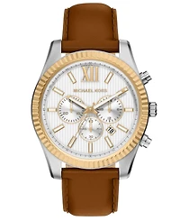 Michael Kors Men's Lexington Chronograph Luggage Leather Watch, 45mm