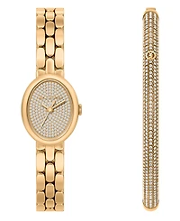 Michael Kors Women's Maude Three-Hand Gold-Tone Stainless Steel Watch and Bracelet Set, 21MM