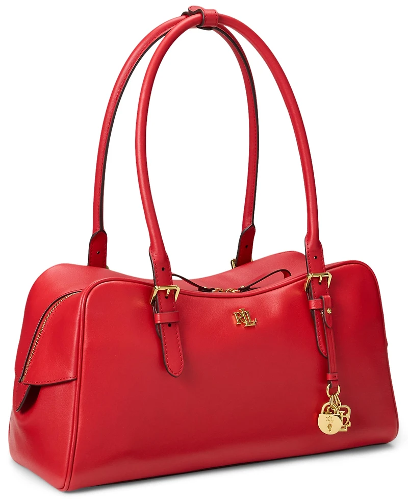 Lauren Ralph Leather Large Marcy Zip Satchel Bag