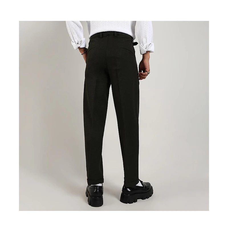 Campus Sutra Men's Juniper Green Tailored Linen-Blend Trousers