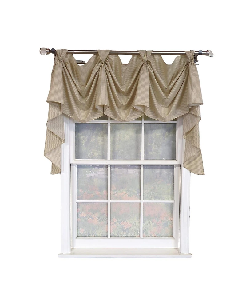 Rlf Home Pin Stripe 3-s Victory 100% Cotton Tab Top Swag Window Curtain 54" x 25" Natural