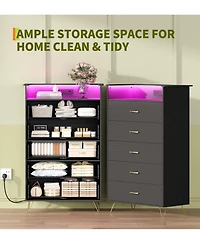 Gaomon 5-Drawer Dresser with Rgb Lights, Charging Station & App-Controlled Music Sync. Large Wooden Chest for Bedroom Storage.