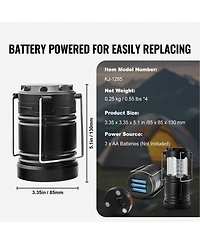 Mecale 4-Pack Led Camping Lanterns, Battery Powered, Magnetic Base, Collapsible Hanging Lights, Black