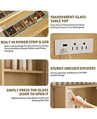 Gaomon 48" Makeup Vanity Desk with Glass Top, Led Mirror & Lights, 5 Drawers, Power Outlet – Modern Fluted Bedroom Design