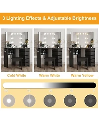 gaomon Farmhouse Vanity Desk with Mirror and Lights,Modern Makeup Vanity with Charging Station