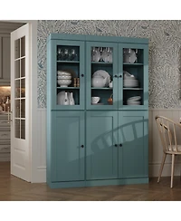 Palace Imports 100% Solid Wood 48.5" Pantry China Cabinet with Clear Glass, Shaker Doors & Adjustable Shelves