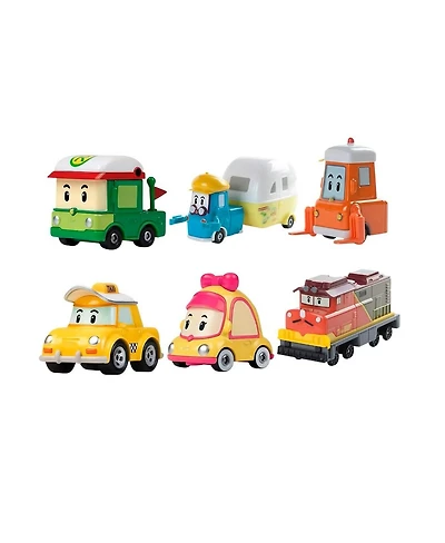 Robocar Poli 6-Pack Die-Cast Metal Toy Cars with Brooms Town Friends (Cap, Mini, Rody, Trino, Camp, Lifty) – Fun Role-Play for Kids