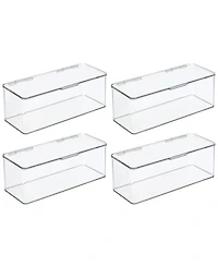 mDesign Plastic Playroom/Gaming Storage Organizer Box, Hinged Lid, 4 Pack