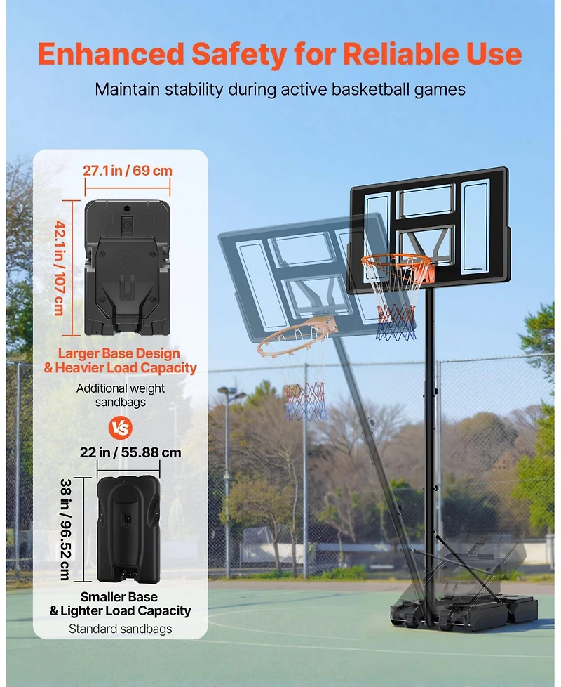 Mecale Portable Basketball Hoop, 4.4–10 ft Height Adjustable Stand, Built-In Rolling Wheels, Adjustable Goal System