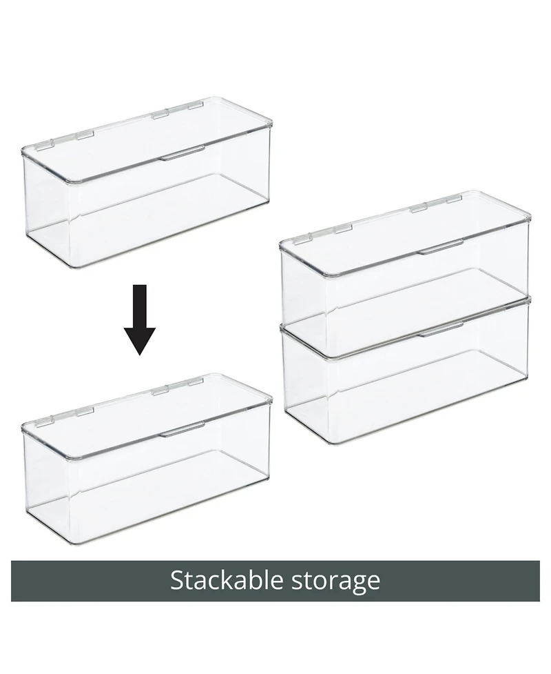 mDesign Plastic Bathroom Vanity Organizer Bin Box with Hinged Lid, 4 Pack