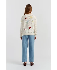 Chinti & Parker Women's Hand-Embroidered Floral Cotton Sweater