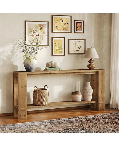 Tribesigns Solid Wood Console Table, Farmhouse 2-Tier Sofa Table for Behind Couch, Natural Colo