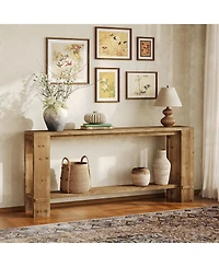 Tribesigns Solid Wood Console Table, Farmhouse 2-Tier Sofa Table for Behind Couch, Natural Colo