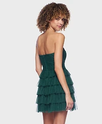 B Darlin Juniors' Strapless Side-Shirred Tiered Glitter Mini Dress