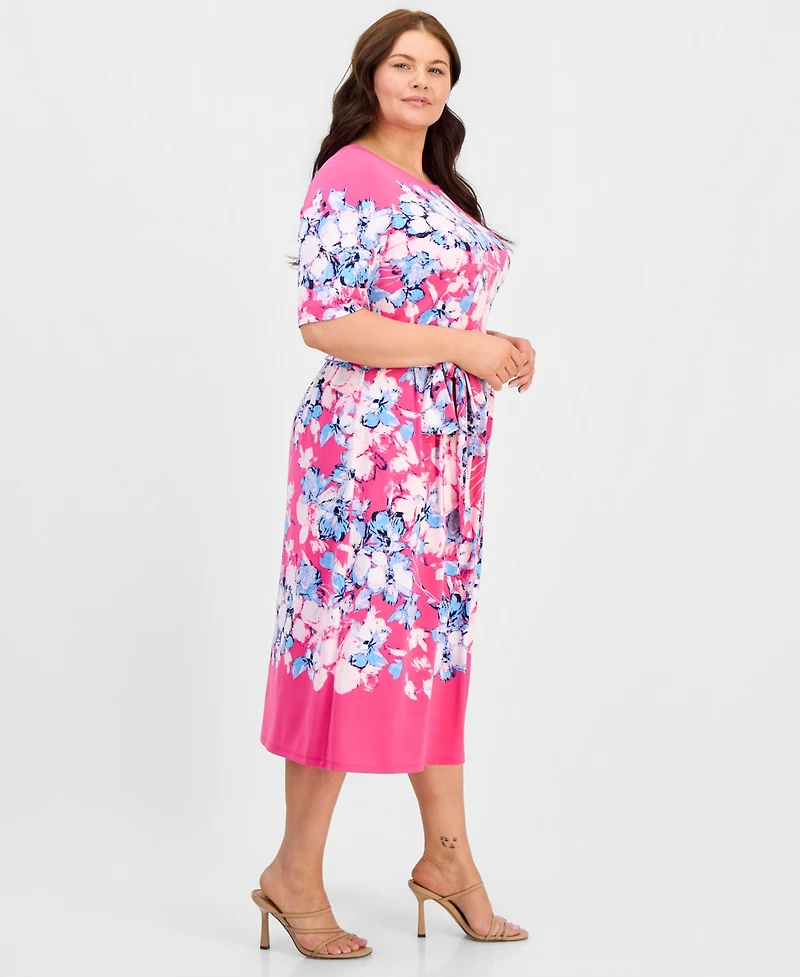 Kasper Plus Printed Short-Sleeve Midi Dress