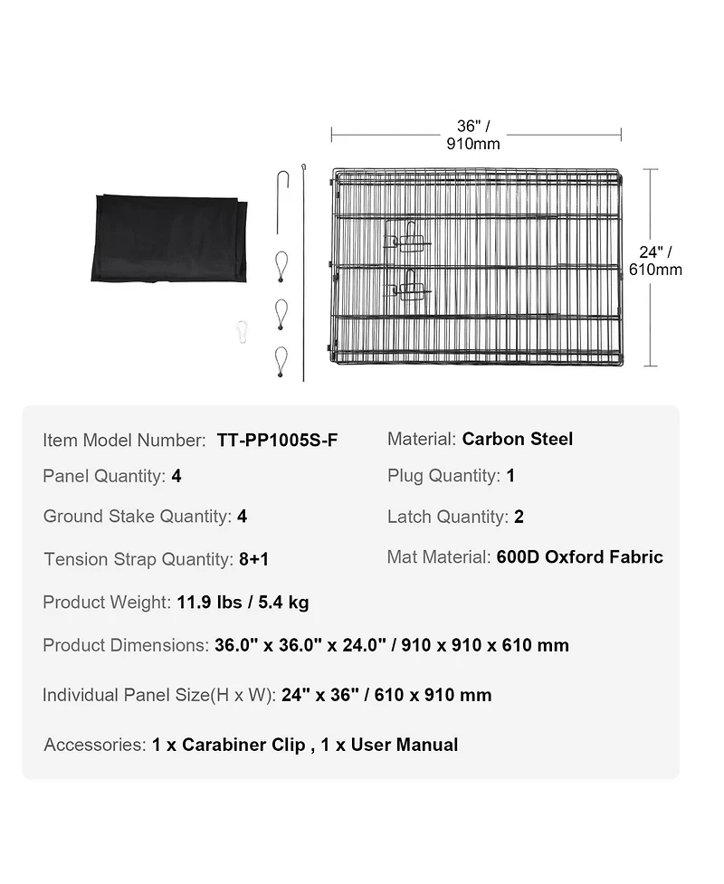 Cozito Dog Playpen, 4-Panel 24 x 36 in Foldable Metal Exercise Pen w/ Door & 600D Oxford Bottom Pad, Indoor/Outdoor Pet Fence