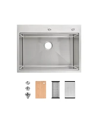 flynama huluwat 30x22inch Stainless Steel Kitchen Sink Single Bowl Overmount Handmade with Cutting Board