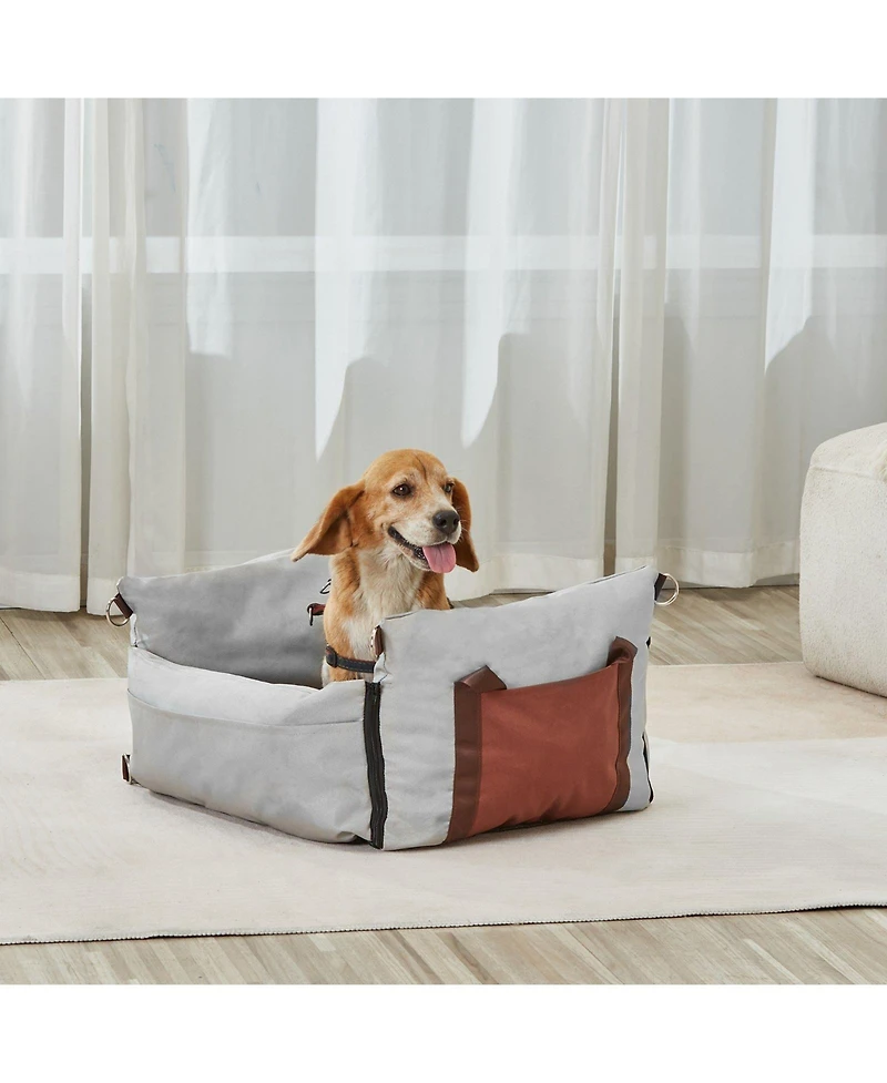 Cozito Waterproof Dog Car Booster Seat w/ Side Handles, Storage Pocket & Safety Leash, Pp Cotton Fill, Small Dog Car Bed up to 25 lb