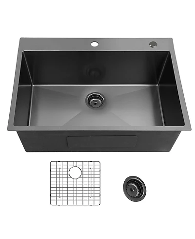 flynama 25x22inch Gunmetal Black Kitchen Sink Topmount Stainless Steel 18 Gauge