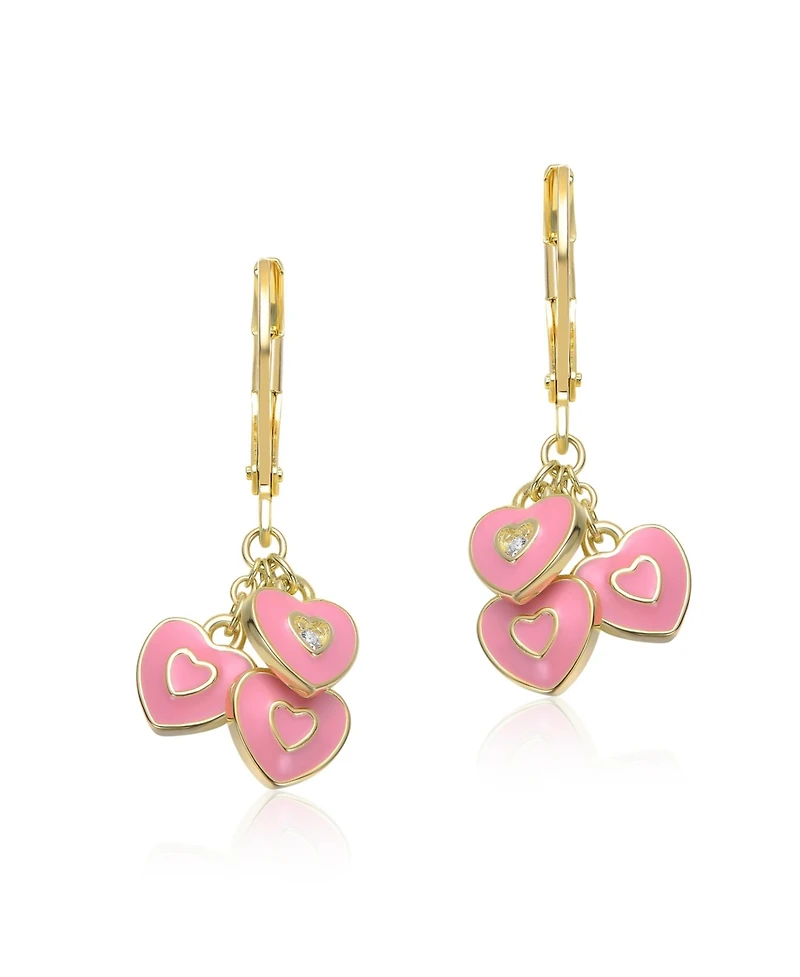 GiGiGirl 14k Yellow Gold Plated Dangling Heart Enamel earrings for Kids
