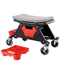 Mecale Rolling Mechanics Stool, 300-Lb Capacity, 4" Wheels, 3 Slide-Out Tool Trays & Drawer, Garage Seat