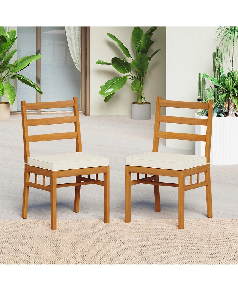 Slickblue 4-Piece Patio Wooden Dining Chairs with Padded Seats