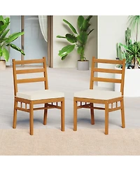 Slickblue 4-Piece Patio Wooden Dining Chairs with Padded Seats