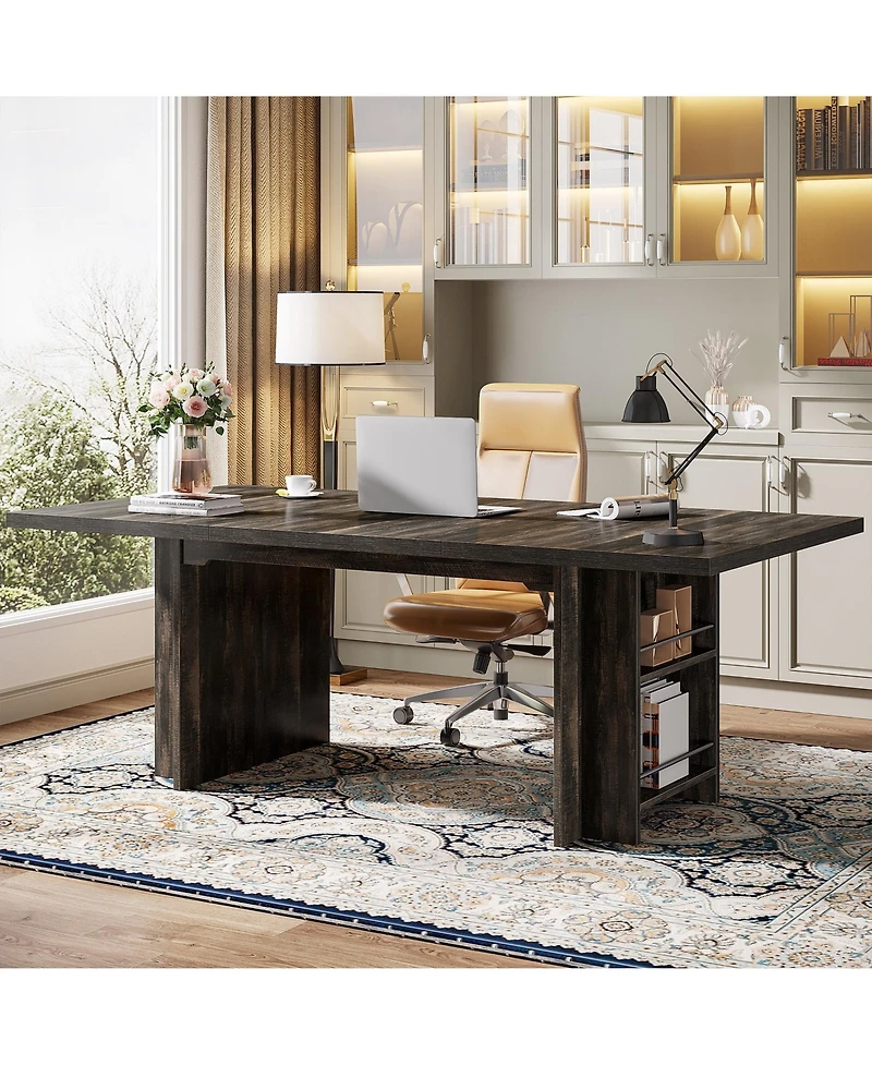 Tribesigns 63 Inches Office Executive Desk, Home Desk Large Computer Writing Table with Storage, Wood Workstation Small Conference