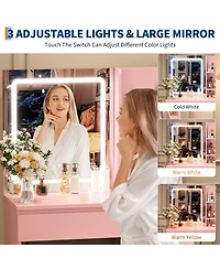 gaomon Makeup Vanity Desk with Lighted Mirror, Dressing Table Set 4 Drawers, Power Outlet, Storage Shelves